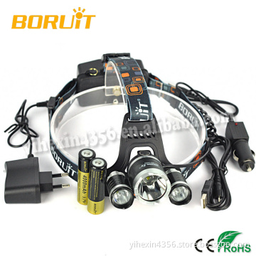 BORUIT RJ-5000 3x Cree XM-L2 4-Modes 6000 Lumens Super Bright LED Head Torch